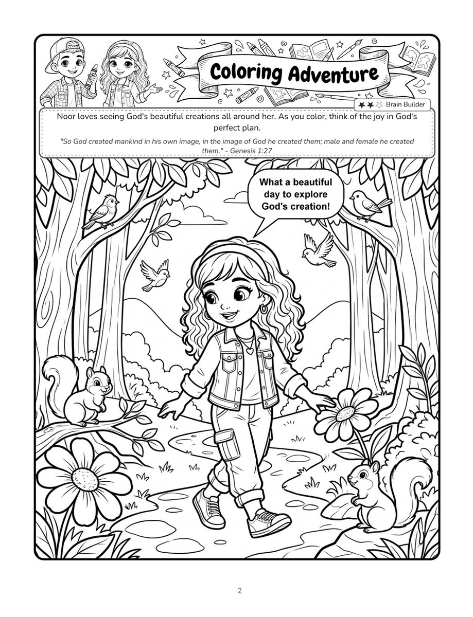 Real interior page 7 (coloring page) from Noor and Luca's Bible Adventure Activity Book
