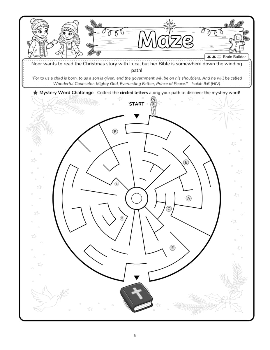 Real interior page 3 (maze) from Noor & Luca Tell the Christmas Story