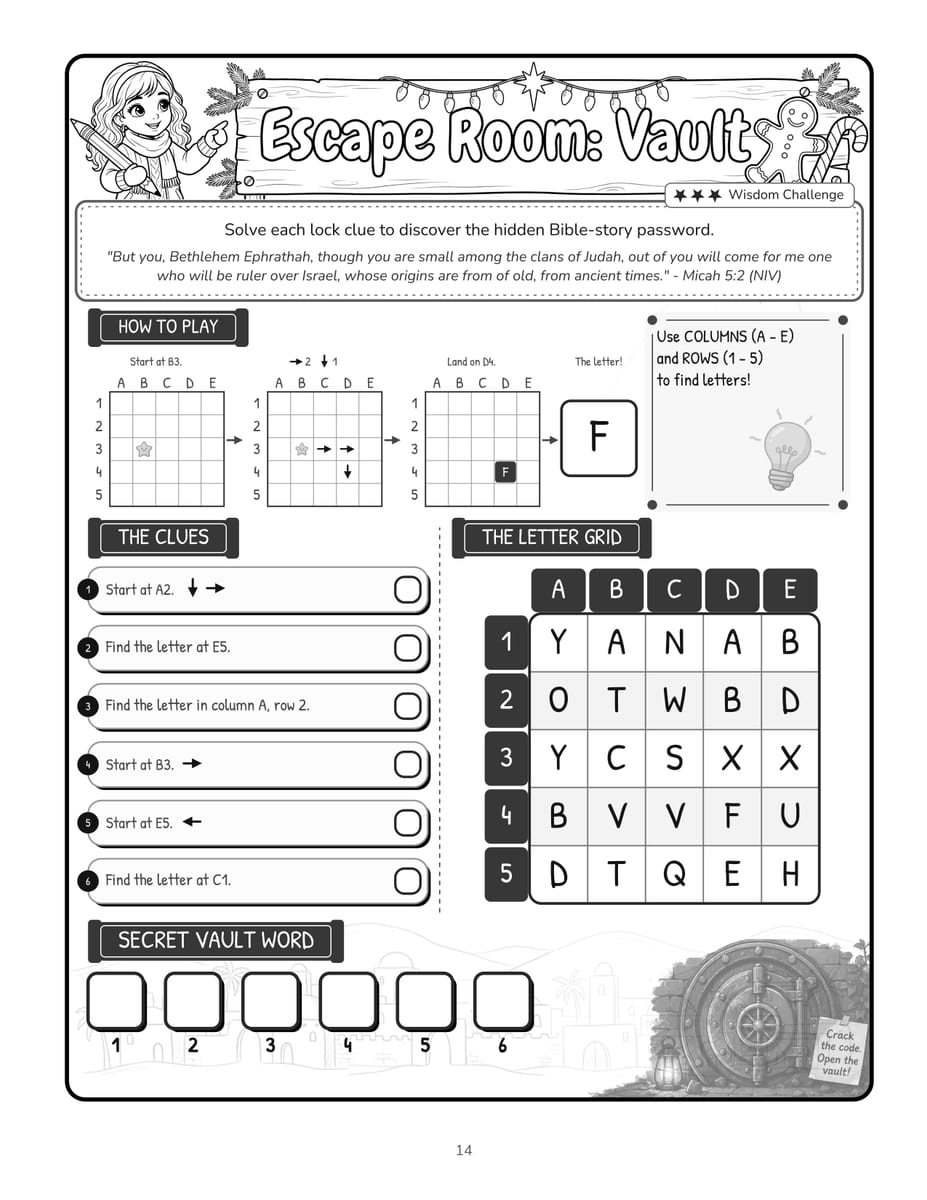 Real interior page 4 (escape room vault) from Noor & Luca Tell the Christmas Story