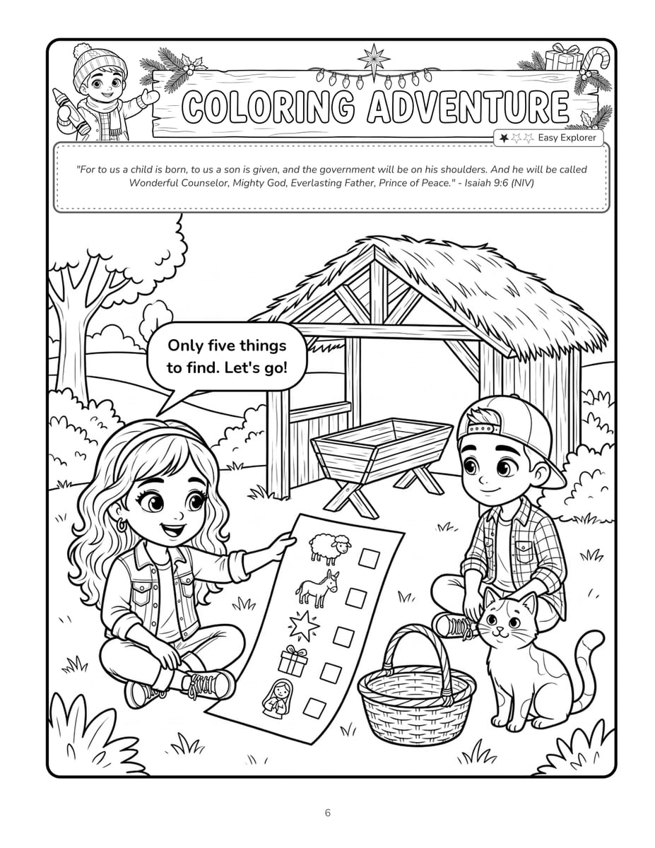 Real interior page 5 (coloring adventure) from Noor & Luca Tell the Christmas Story