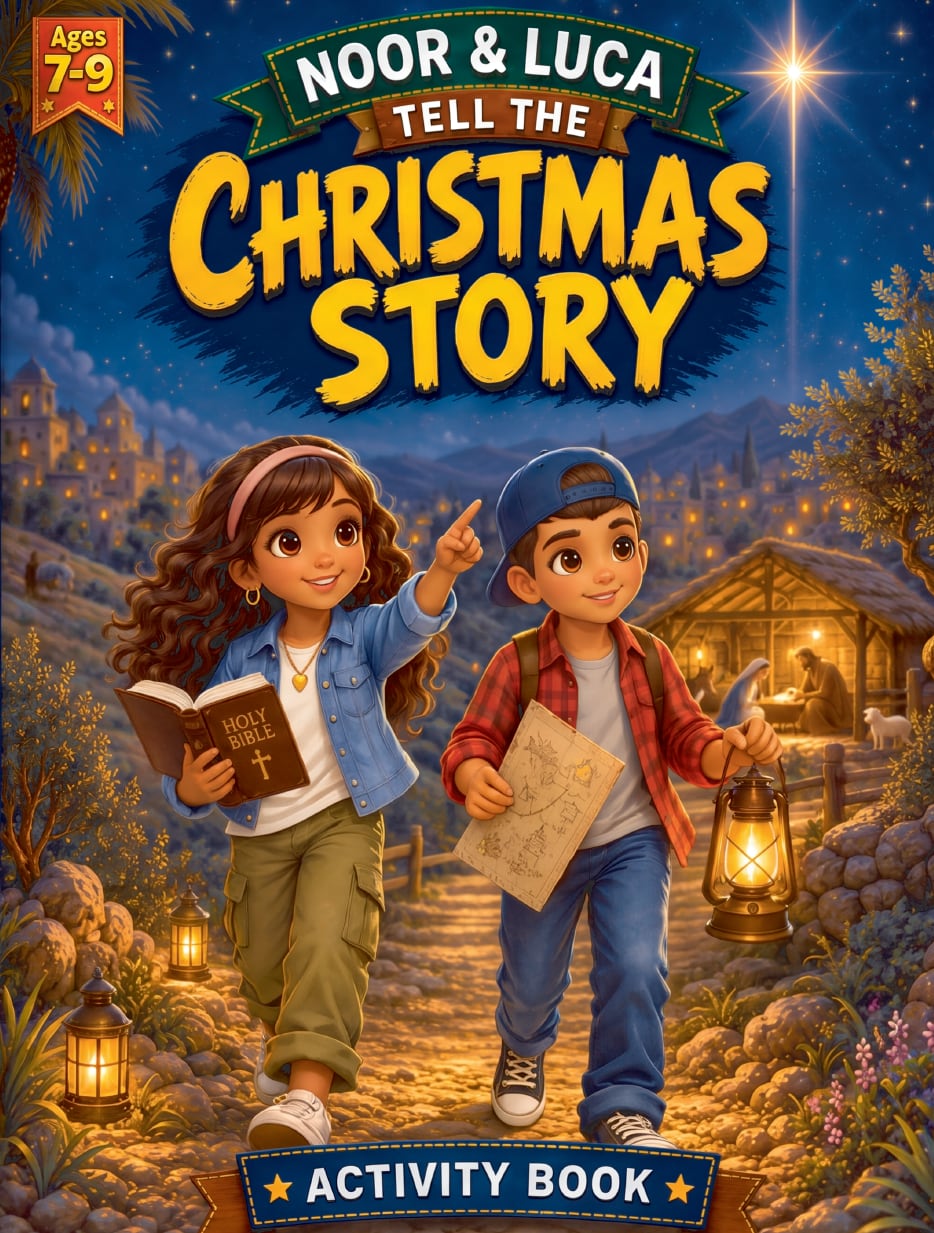 Cover of Noor & Luca Tell the Christmas Story activity book